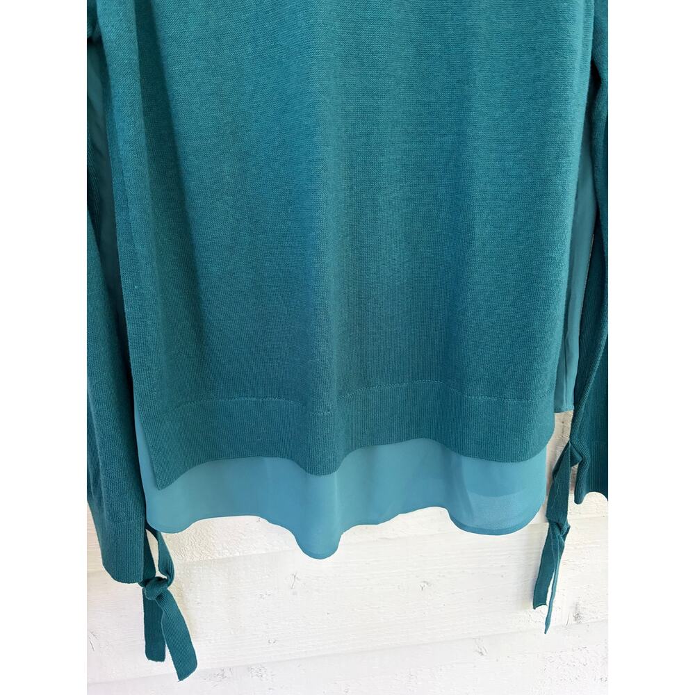 LOFT Teal Knit & Chiffon Layered Sweater Top Size Medium - Picture 5 of 6
